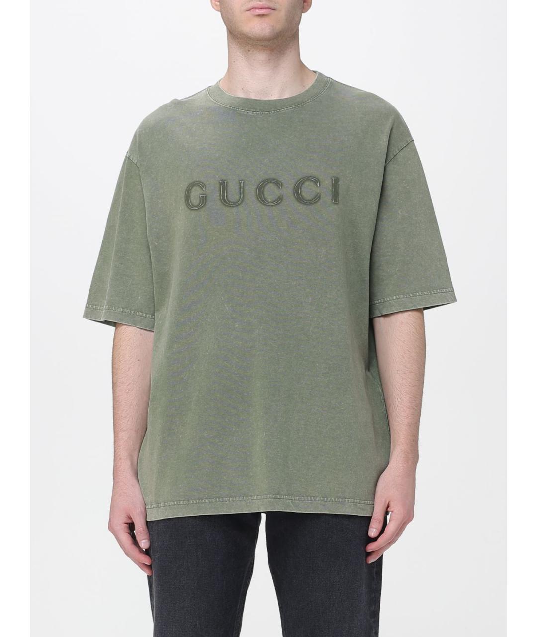 GUCCI Хаки хлопковая футболка, фото 6