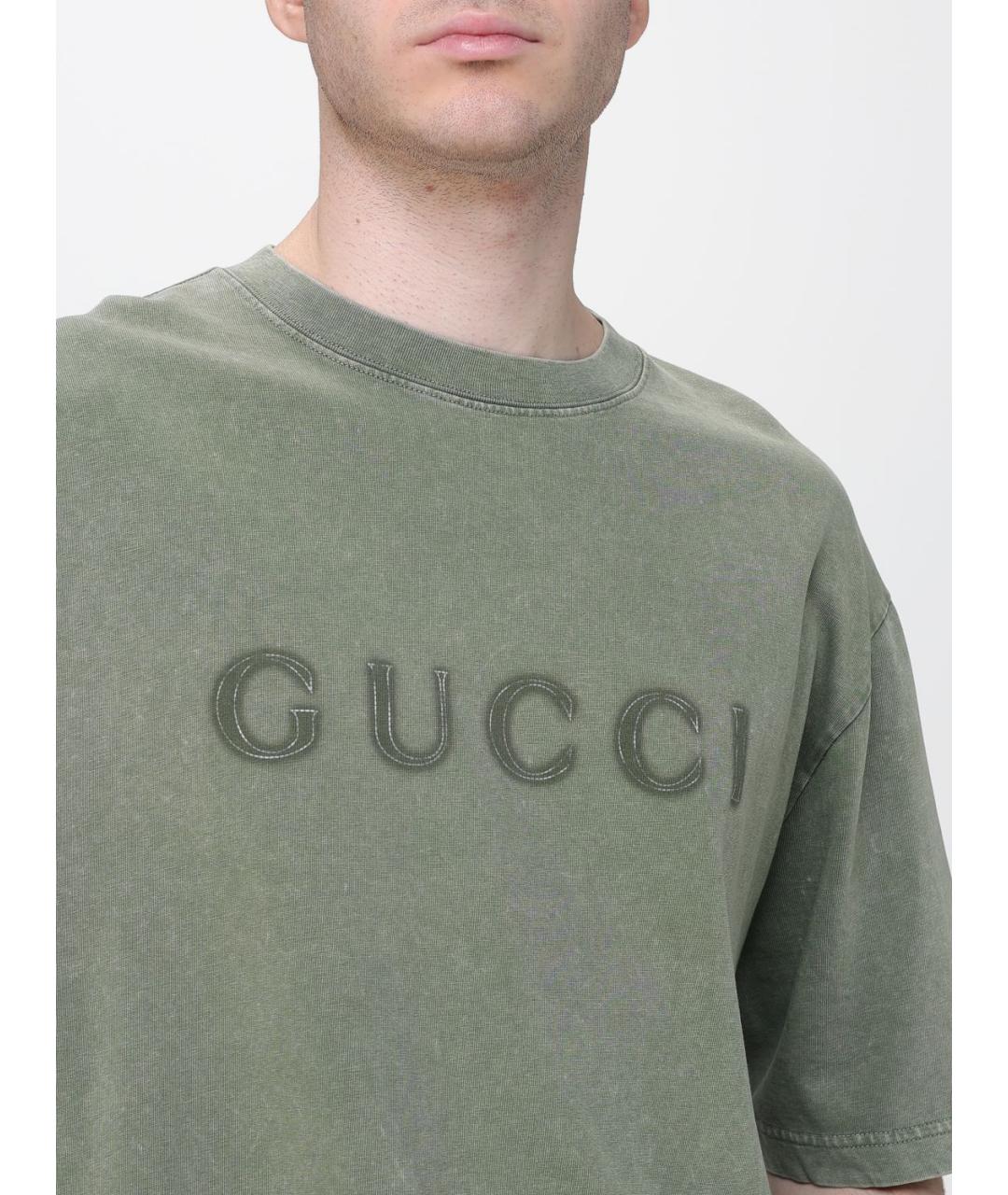 GUCCI Хаки хлопковая футболка, фото 5