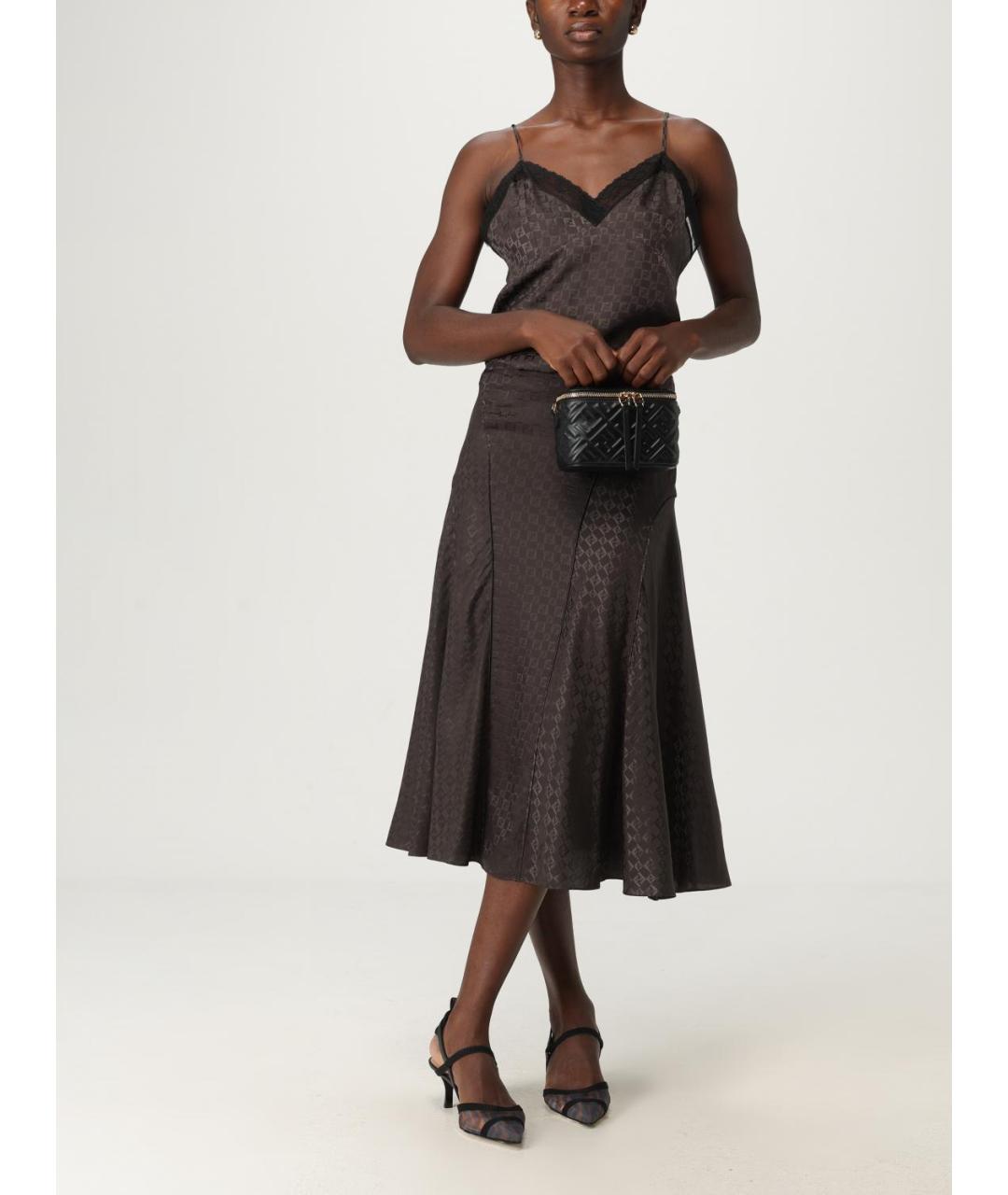 FENDI Коричневая шелковая юбка миди, фото 2