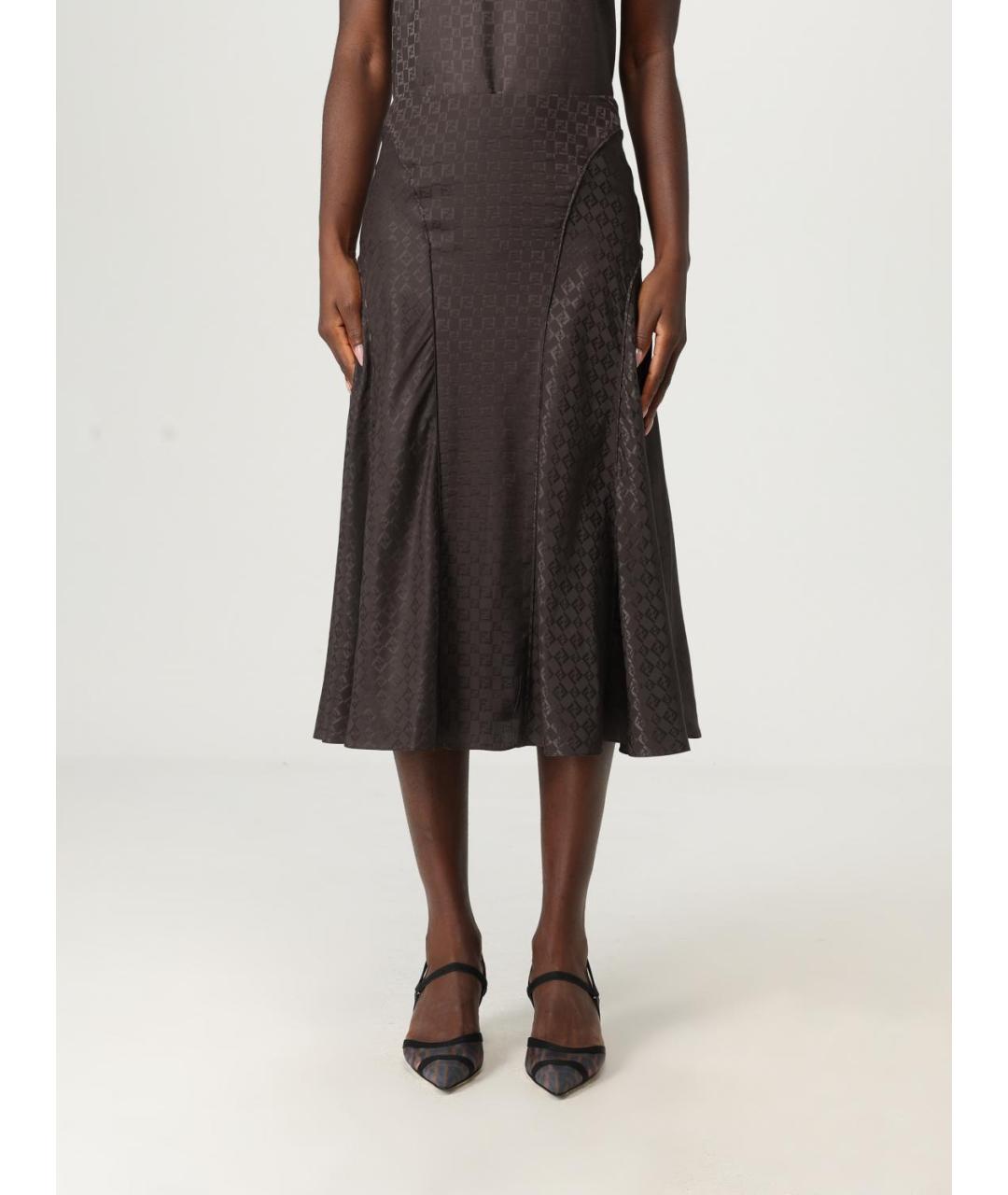FENDI Коричневая шелковая юбка миди, фото 6