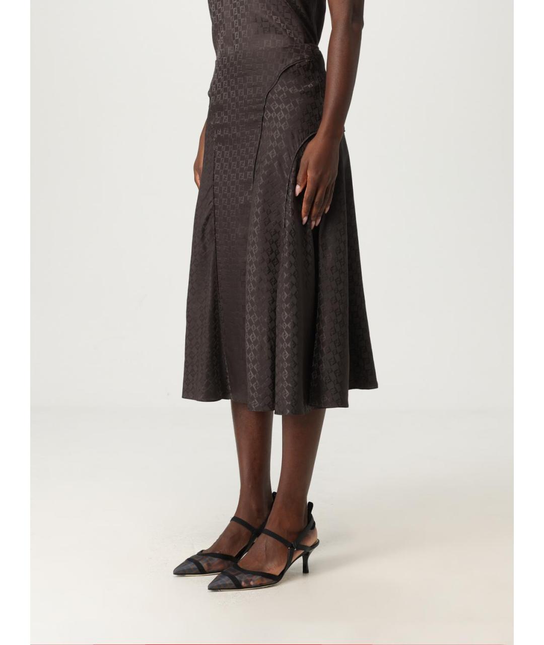 FENDI Коричневая шелковая юбка миди, фото 4
