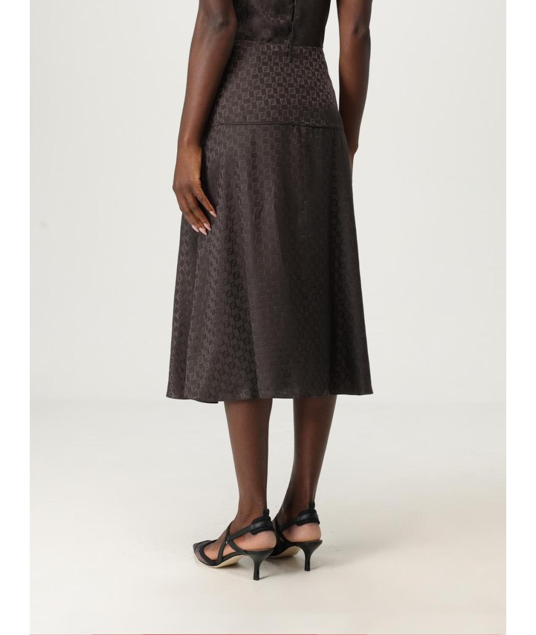 FENDI Коричневая шелковая юбка миди, фото 3