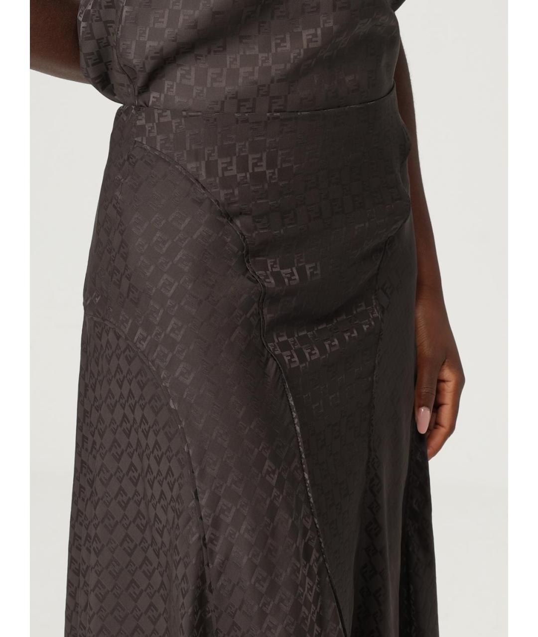 FENDI Коричневая шелковая юбка миди, фото 5