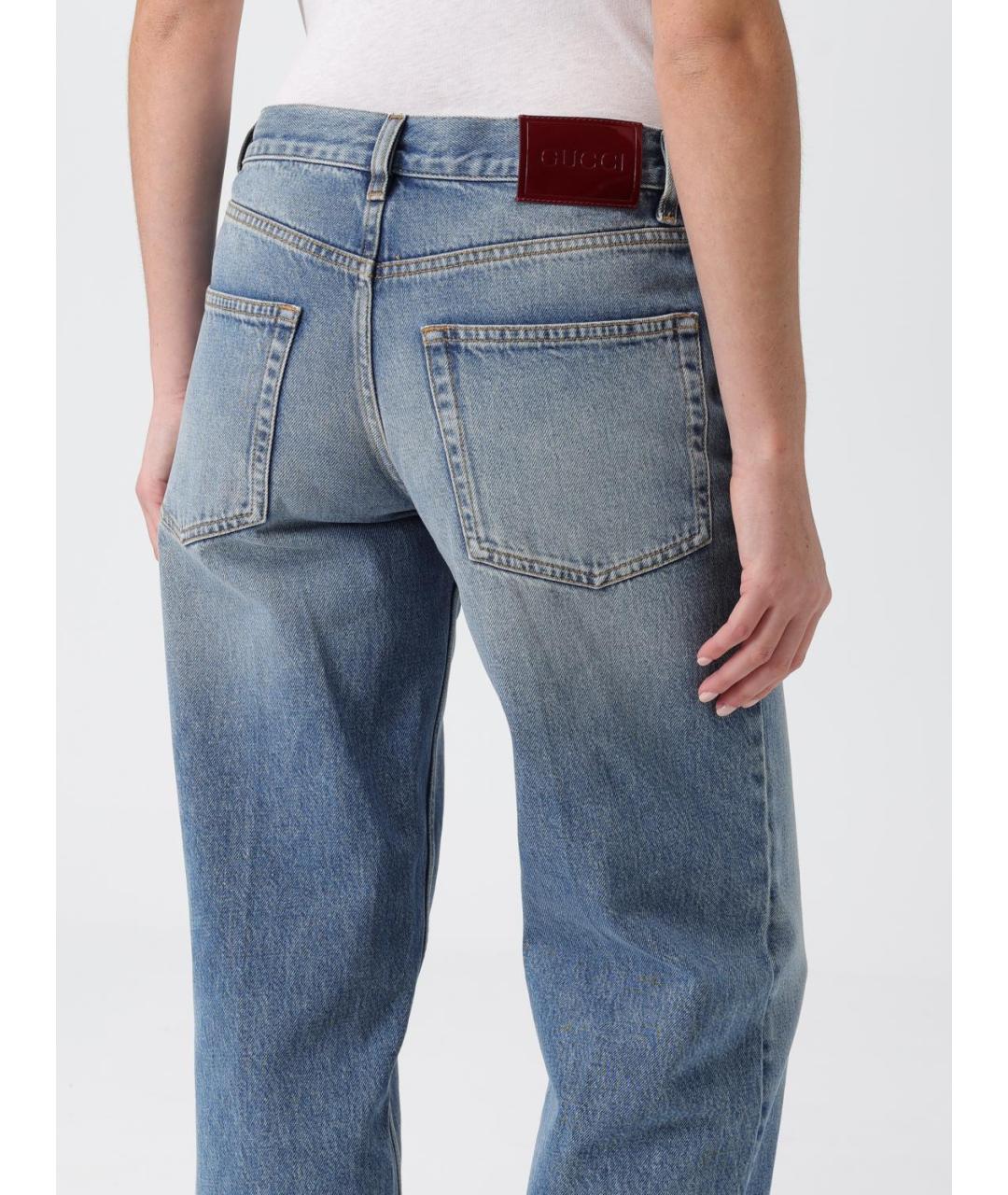 GUCCI Голубые хлопковые прямые джинсы, фото 4