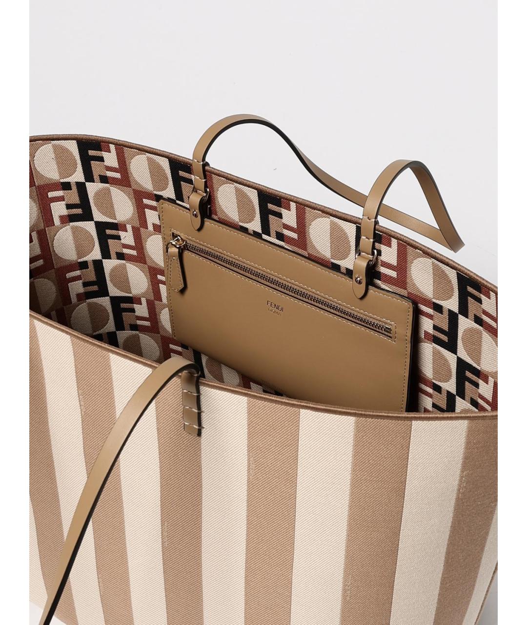 FENDI Бежевая тканевая сумка тоут, фото 5