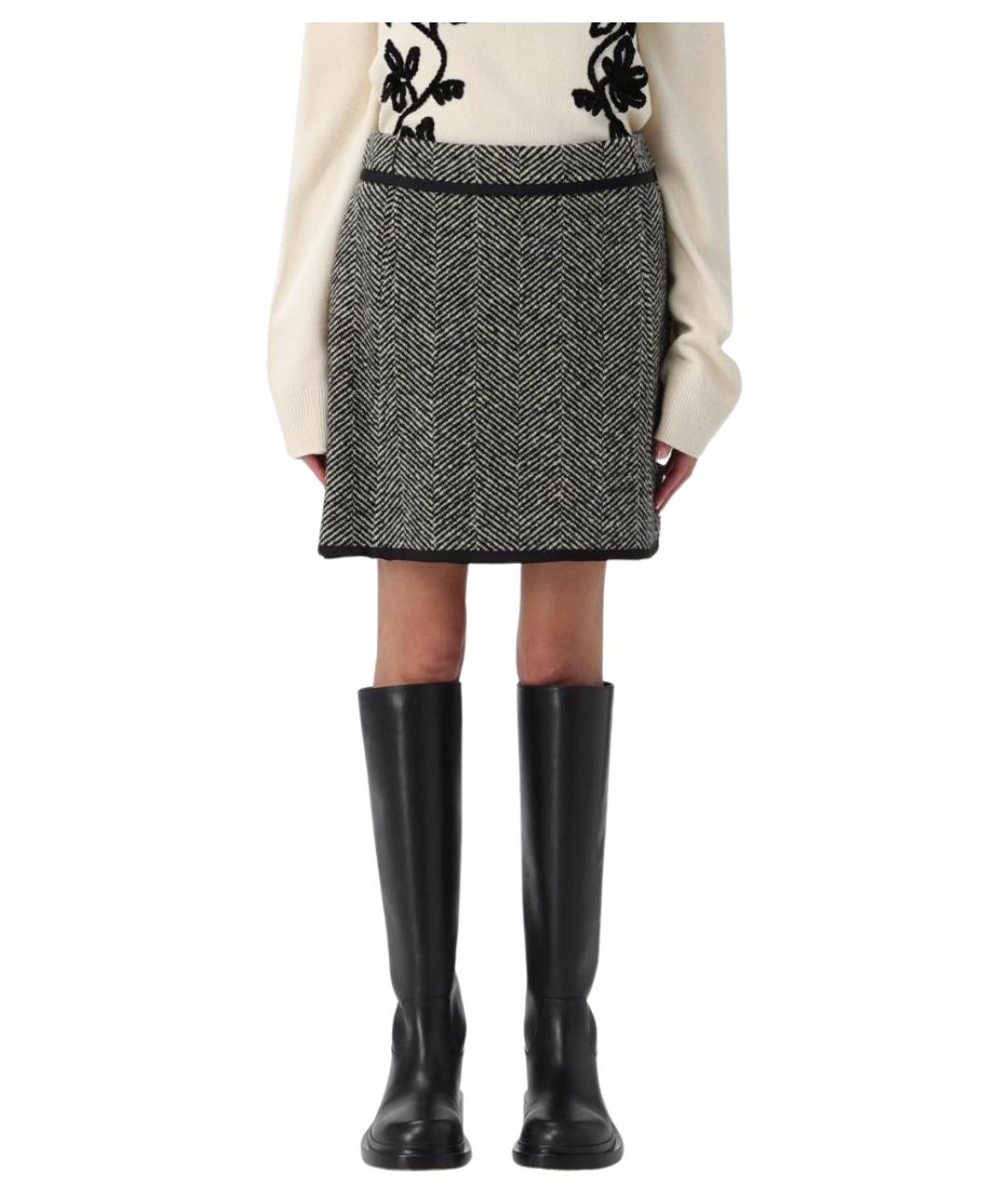 JIL SANDER Серая шерстяная юбка мини, фото 1