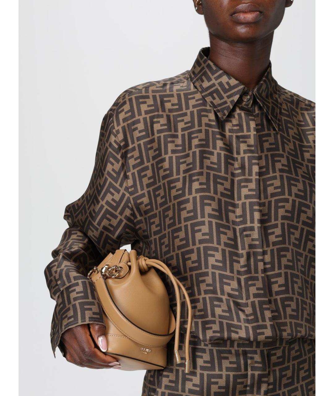 FENDI Коричневая кожаная сумка через плечо, фото 2