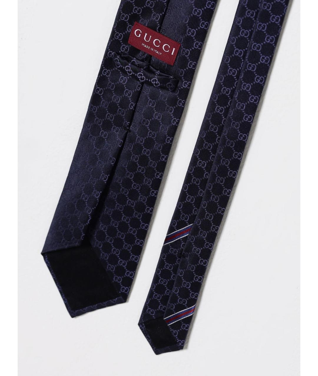 GUCCI Темно-синий шелковый галстук, фото 2
