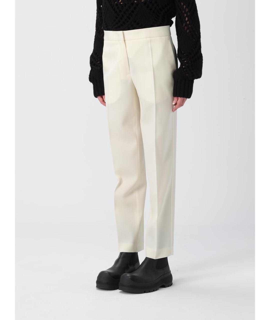 JIL SANDER Бежевые шерстяные прямые брюки, фото 4