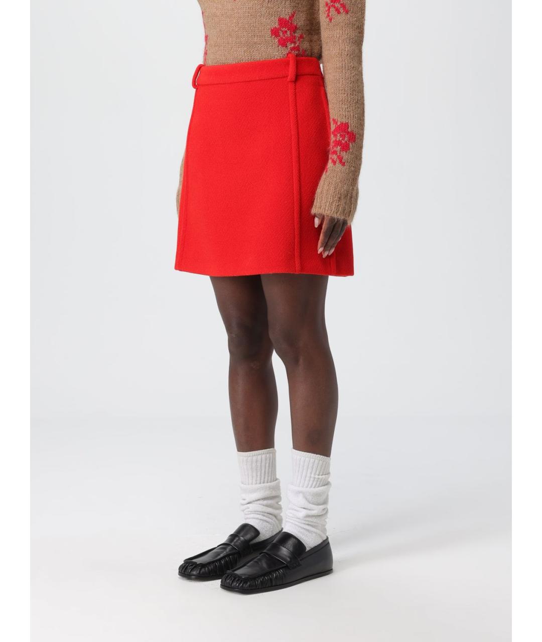 JIL SANDER Красная шерстяная юбка мини, фото 4