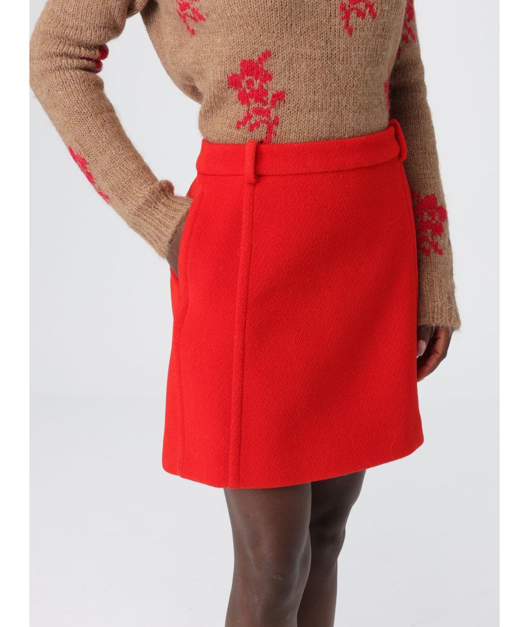 JIL SANDER Красная шерстяная юбка мини, фото 5