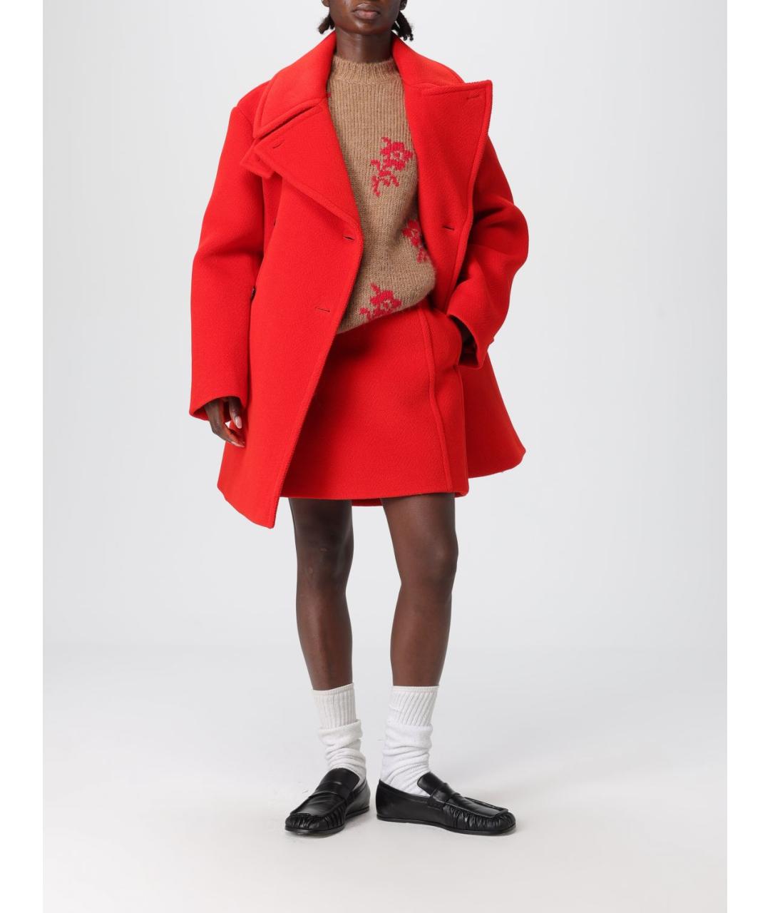 JIL SANDER Красная шерстяная юбка мини, фото 2