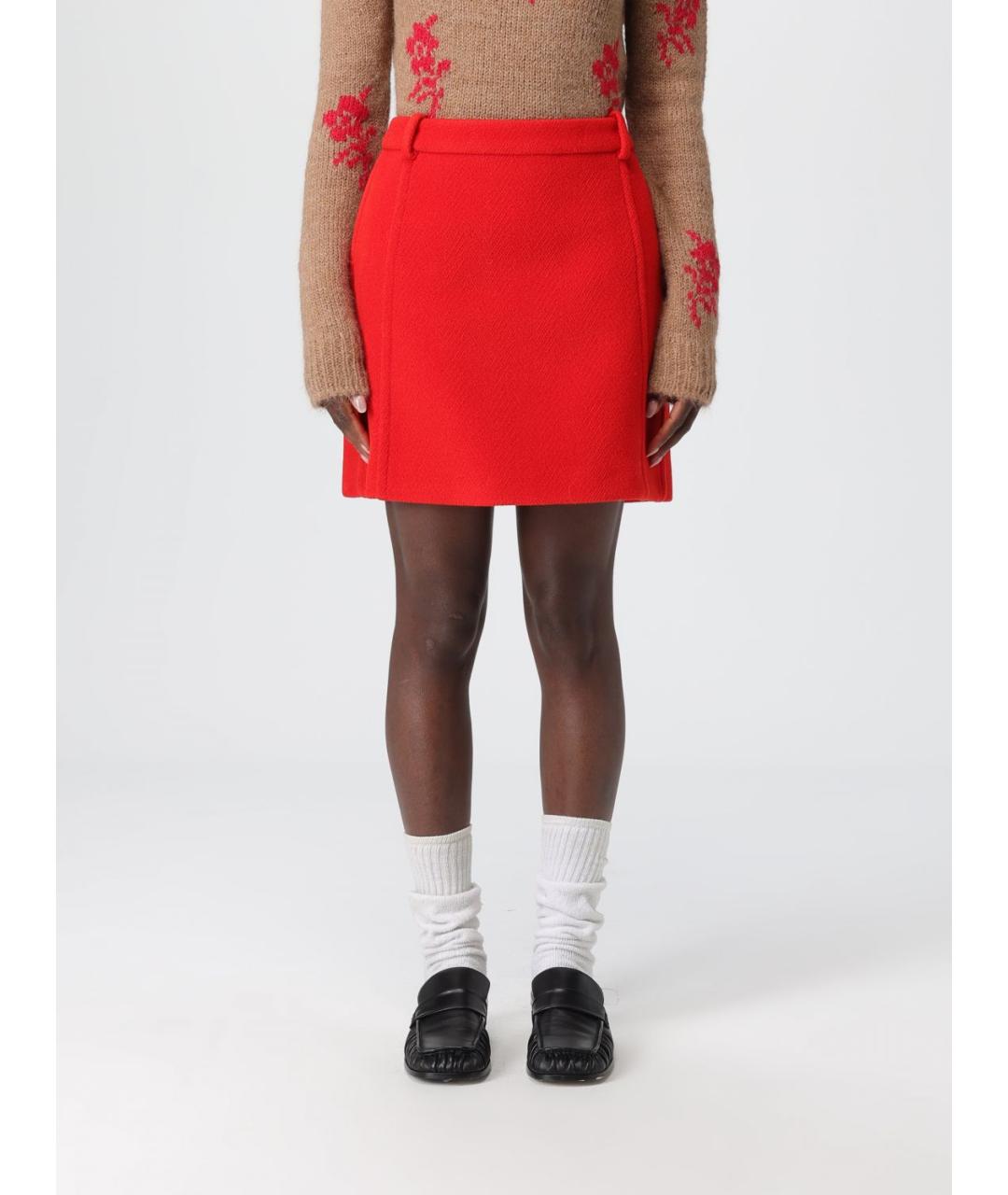 JIL SANDER Красная шерстяная юбка мини, фото 6