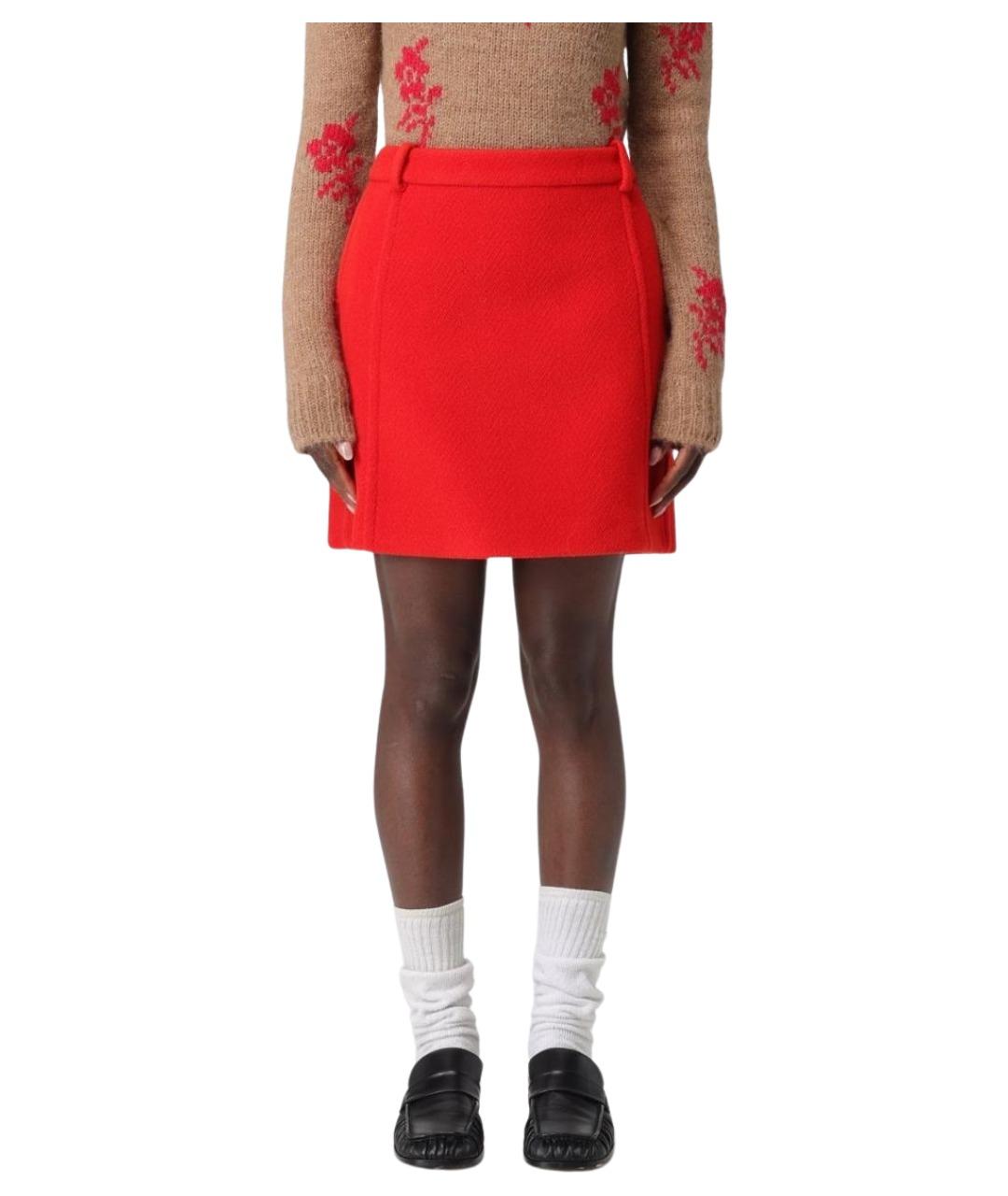 JIL SANDER Красная шерстяная юбка мини, фото 1