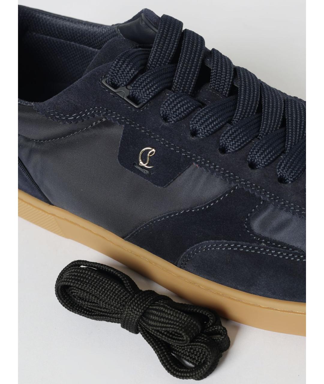 CHRISTIAN LOUBOUTIN Темно-синие замшевые низкие кроссовки / кеды, фото 4