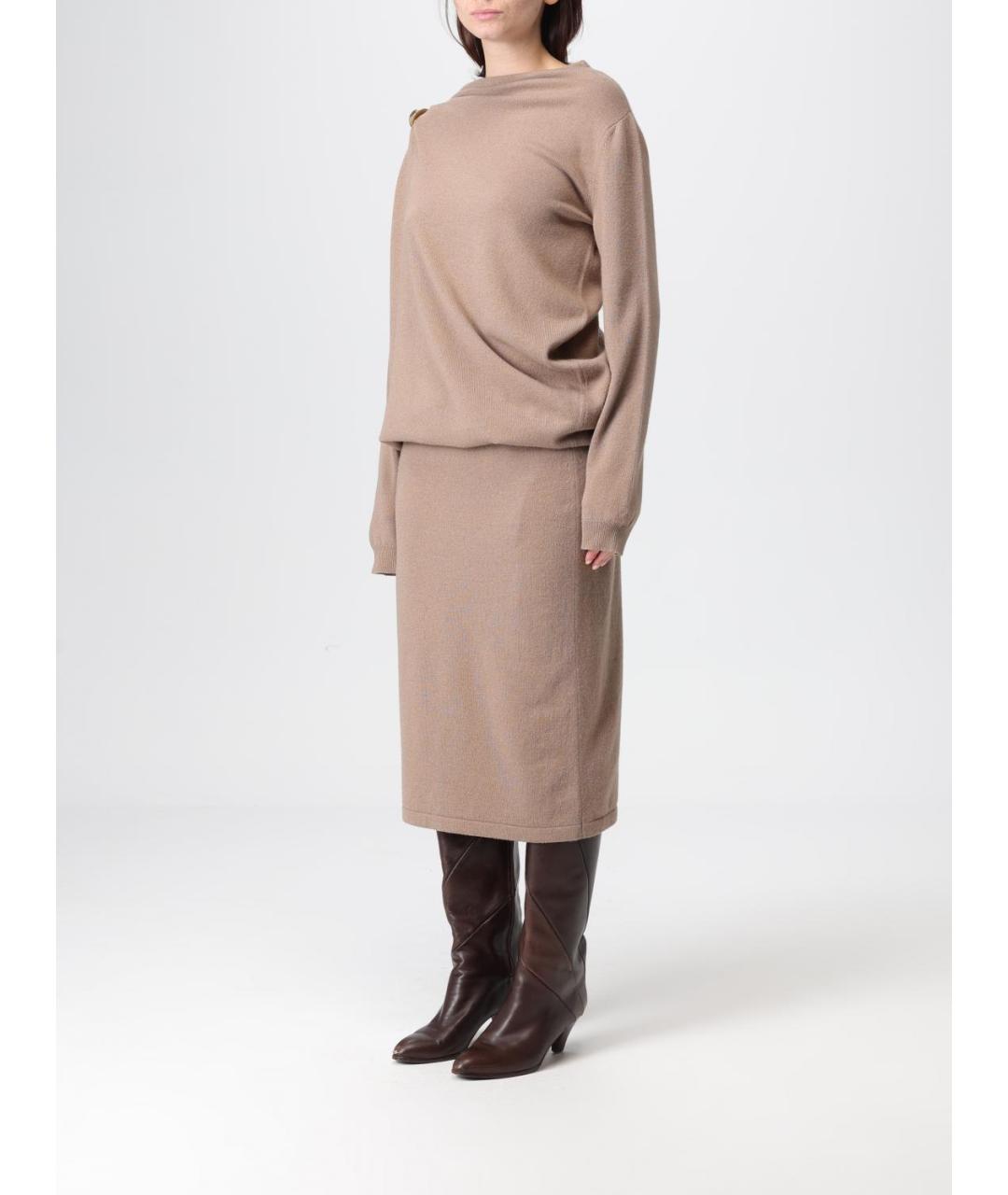 FABIANA FILIPPI Бежевое шерстяное повседневное платье, фото 3