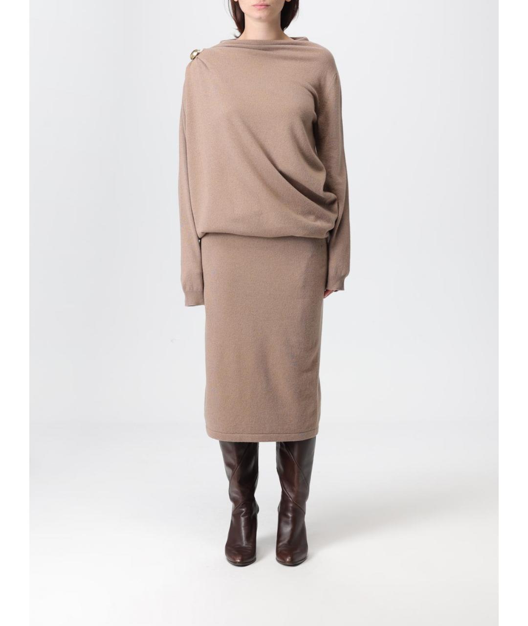 FABIANA FILIPPI Бежевое шерстяное повседневное платье, фото 5