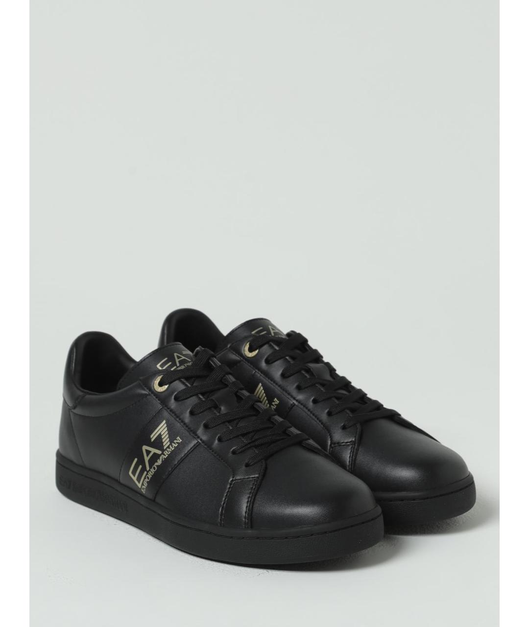 EA7 Черные кожаные низкие кроссовки / кеды, фото 2