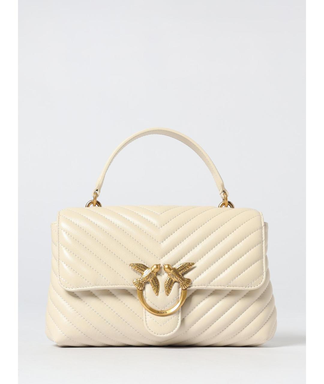 PINKO Белая кожаная сумка с короткими ручками, фото 4