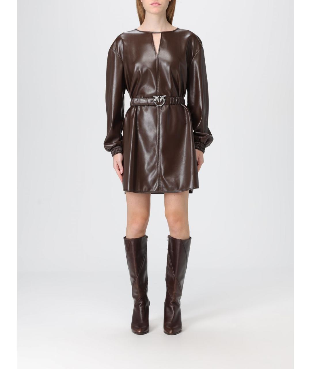 PINKO Коричневое полиэстеровое платье, фото 2