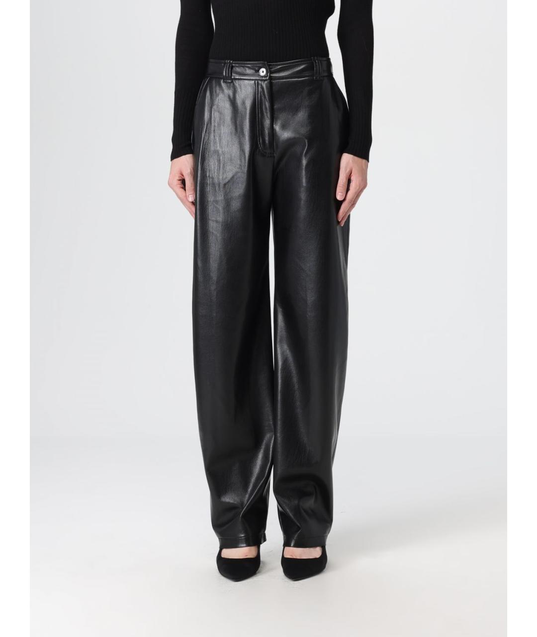 PINKO Черные полиуретановые прямые брюки, фото 2