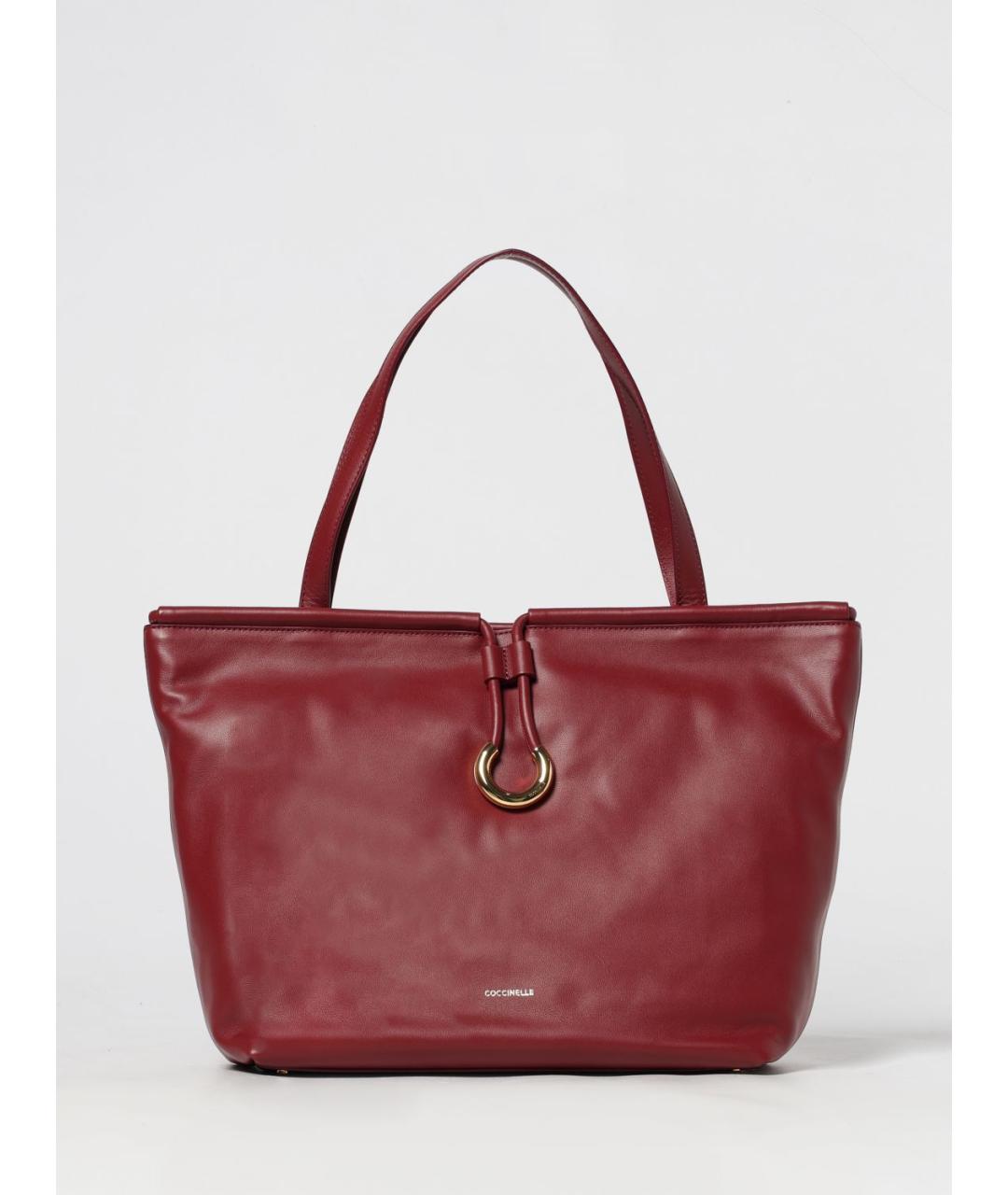COCCINELLE Бордовая кожаная сумка тоут, фото 4