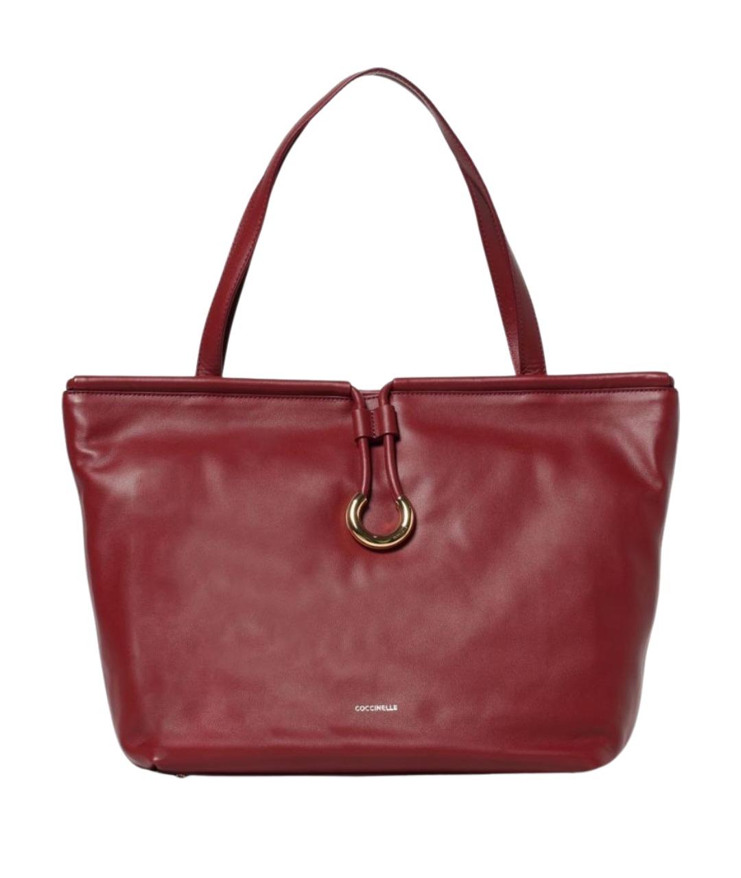 COCCINELLE Бордовая кожаная сумка тоут, фото 1
