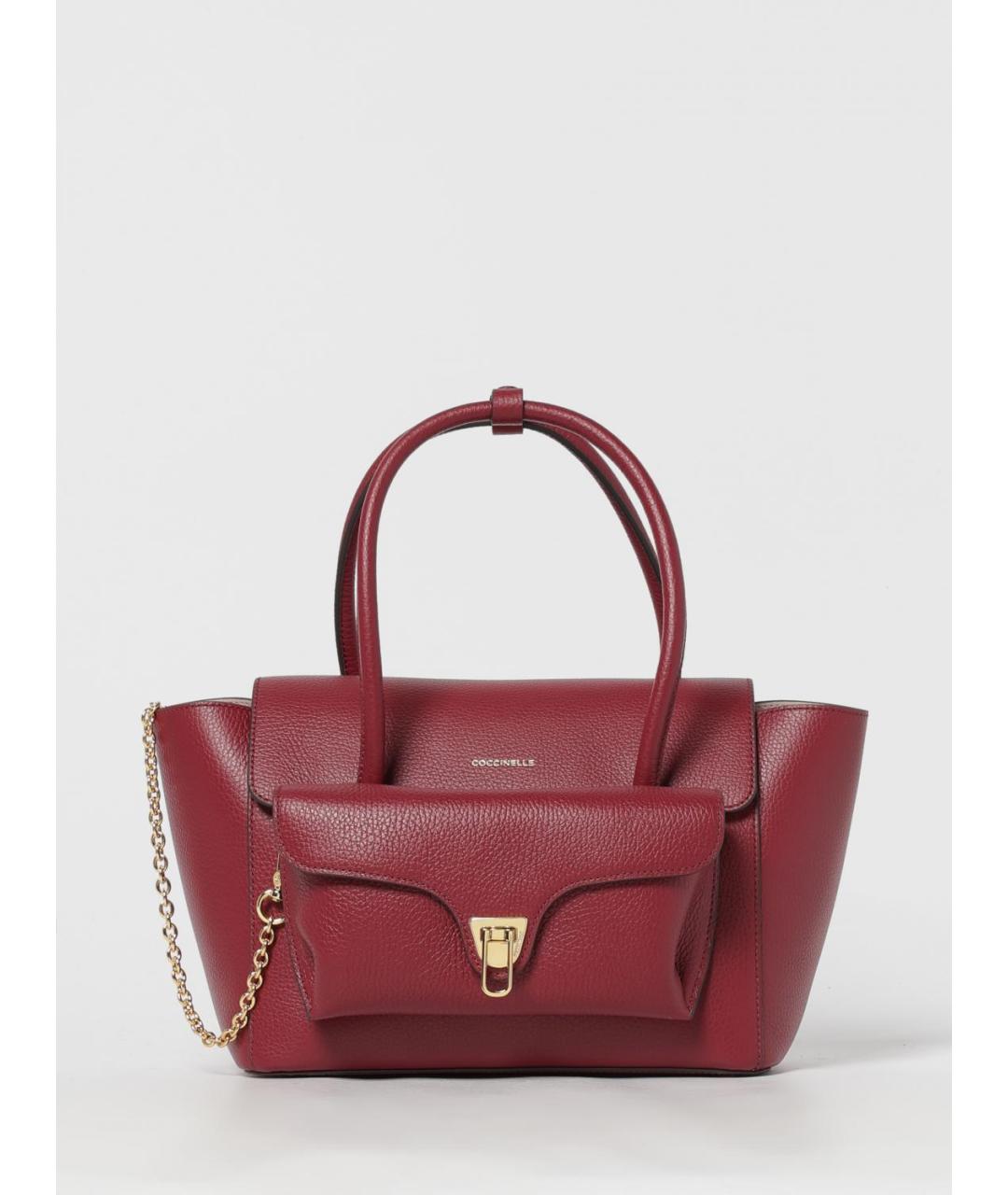 COCCINELLE Бордовая кожаная сумка тоут, фото 4
