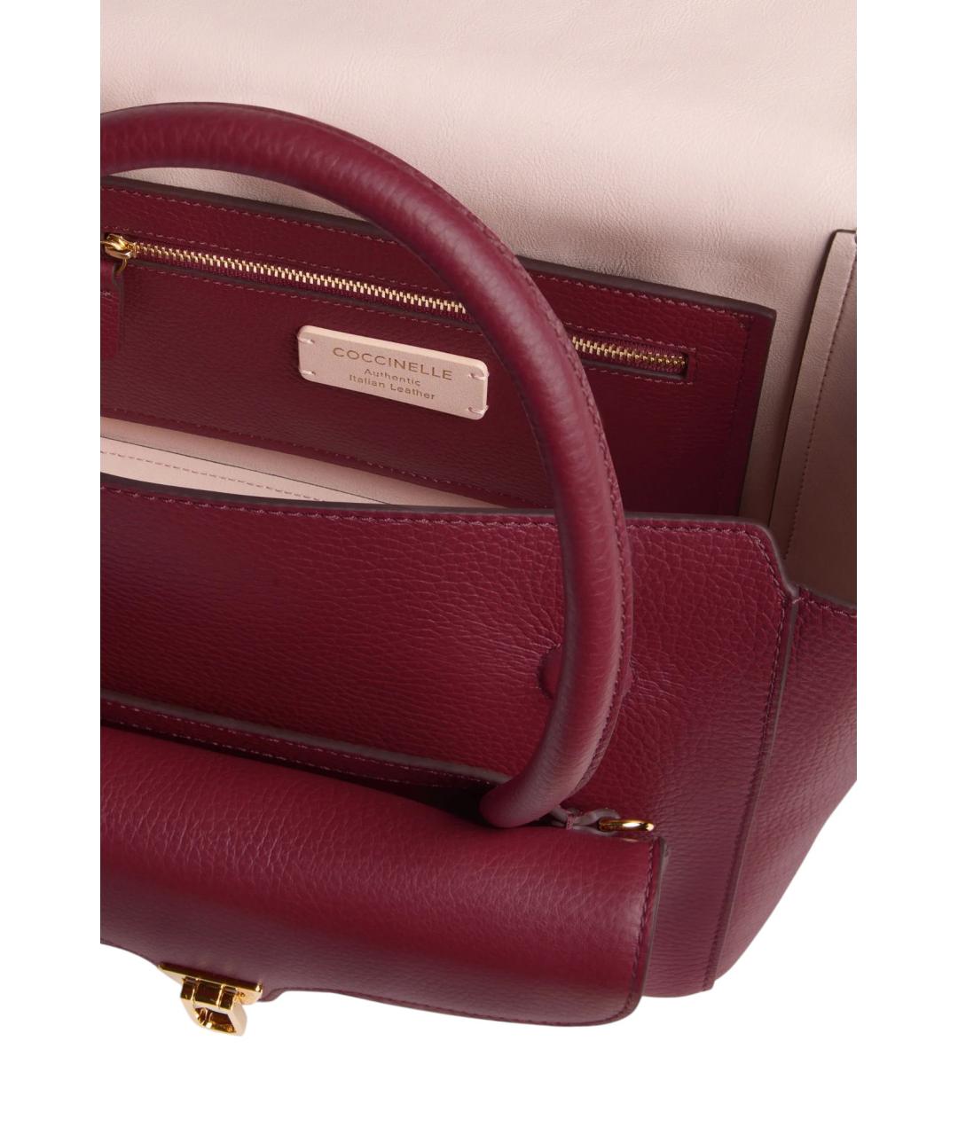 COCCINELLE Бордовая кожаная сумка тоут, фото 5