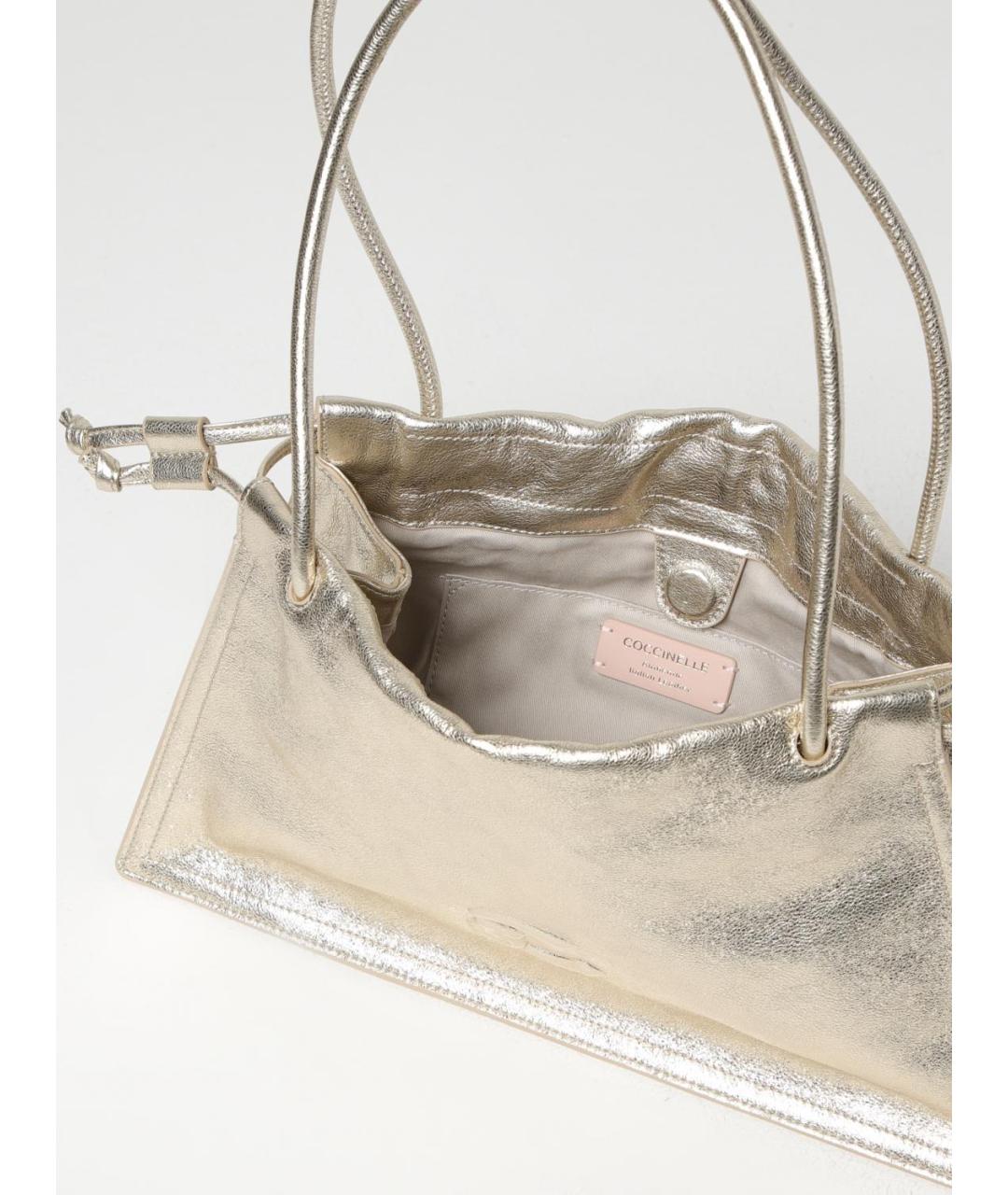 COCCINELLE Золотая кожаная сумка через плечо, фото 3