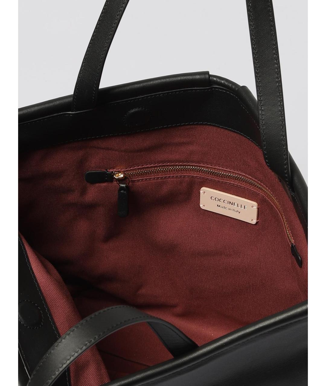 COCCINELLE Черная кожаная сумка тоут, фото 3