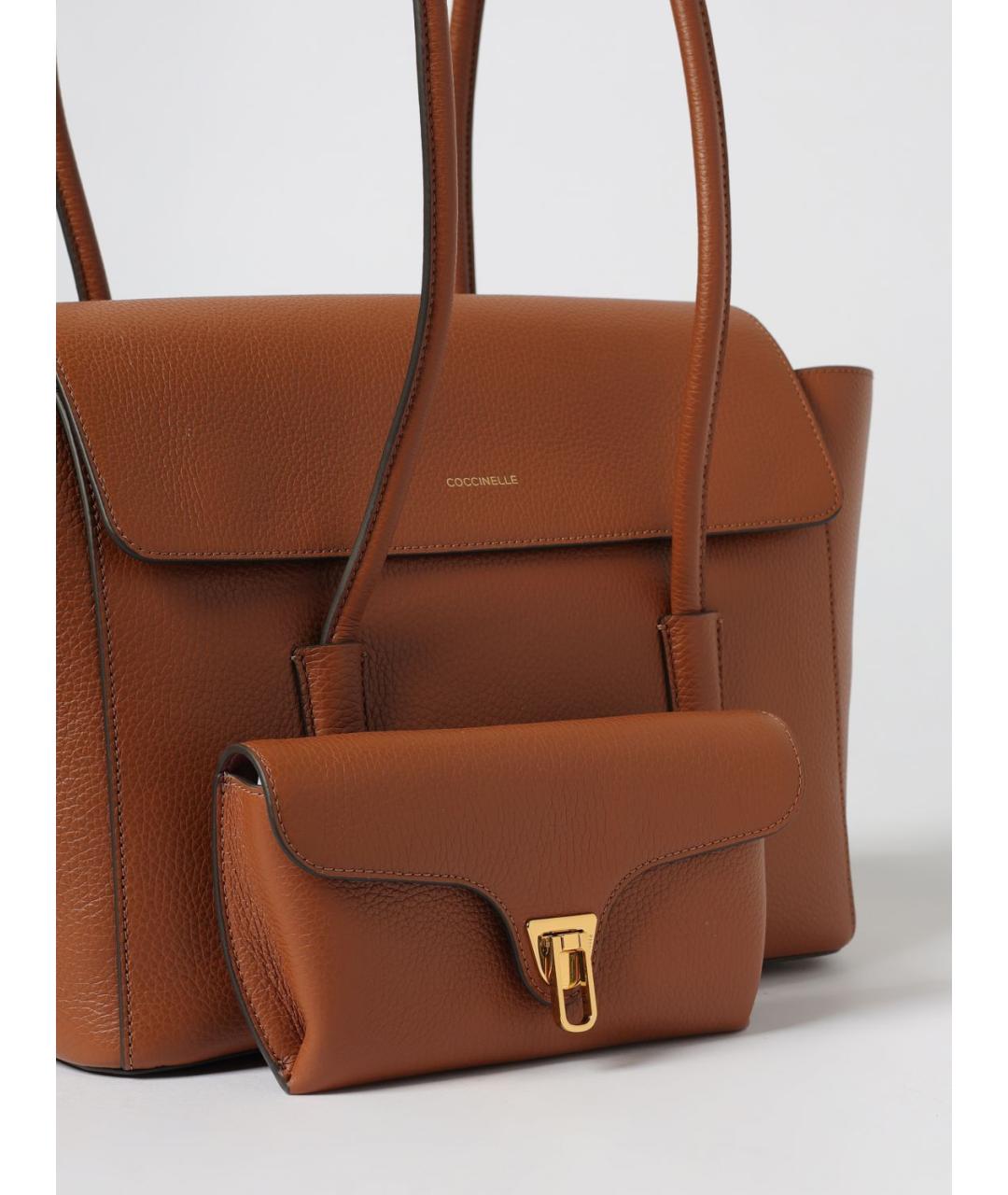 COCCINELLE Коричневая кожаная сумка тоут, фото 3