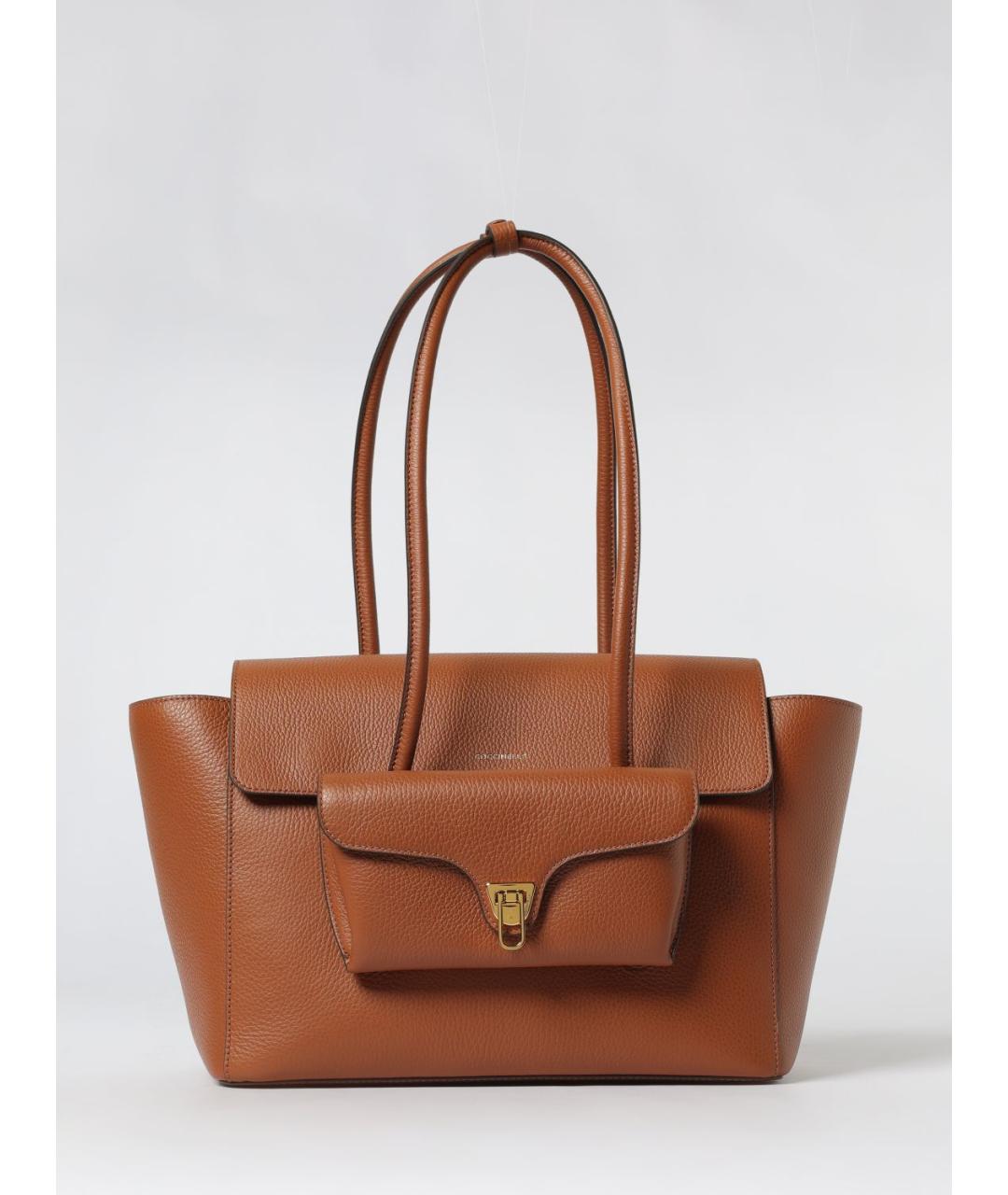 COCCINELLE Коричневая кожаная сумка тоут, фото 4