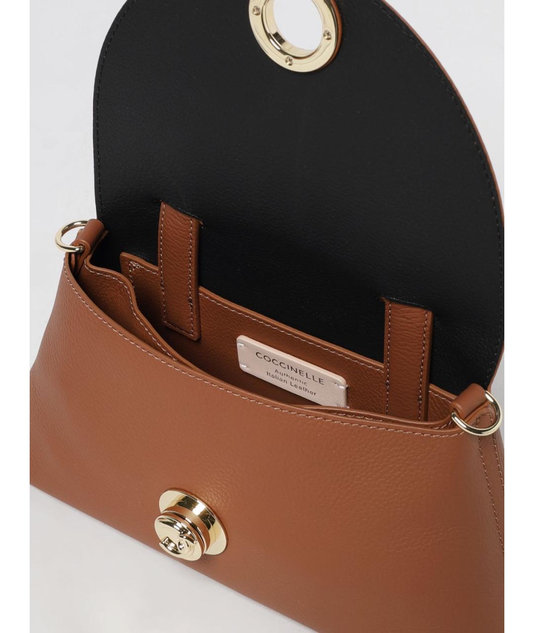 COCCINELLE Коричневая кожаная сумка с короткими ручками, фото 3