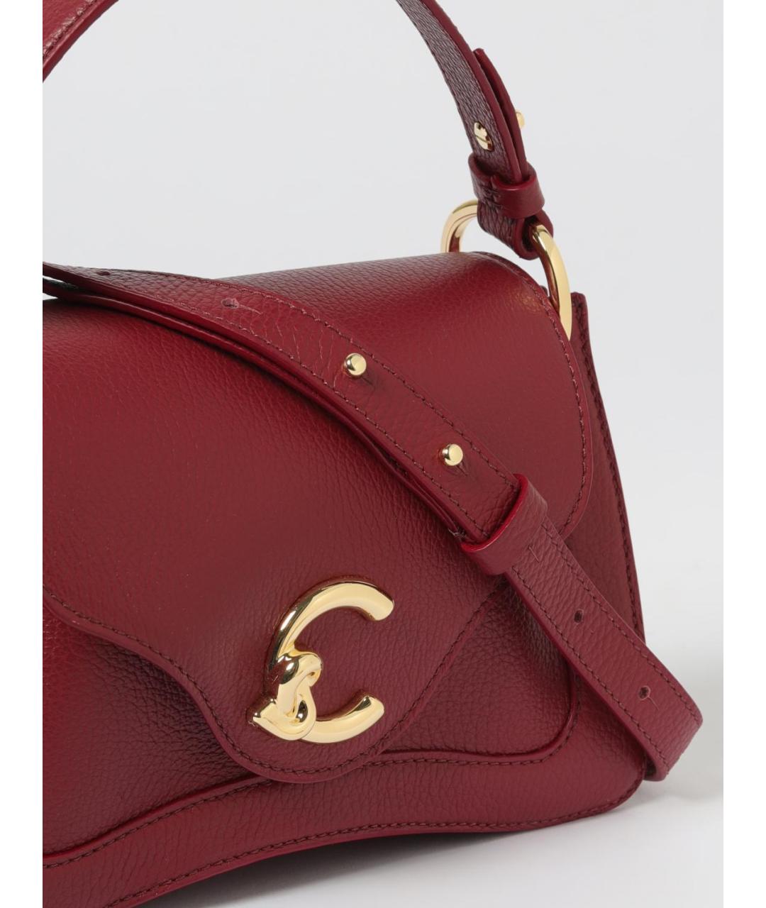 COCCINELLE Бордовая кожаная сумка с короткими ручками, фото 3