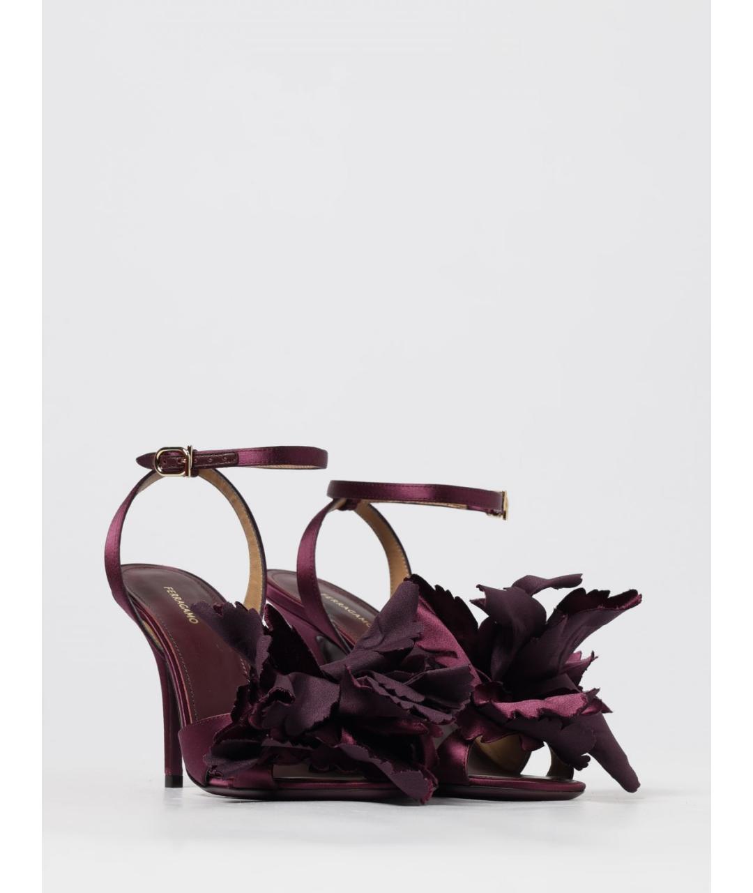 FERRAGAMO Бордовые кожаные босоножки, фото 2