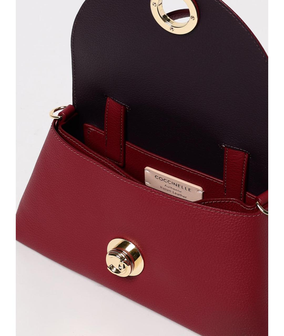 COCCINELLE Бордовая кожаная сумка с короткими ручками, фото 3