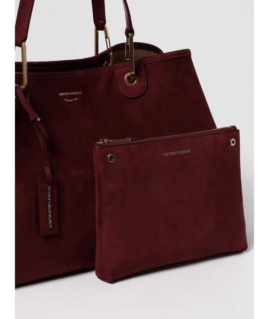 EMPORIO ARMANI Бордовая синтетическая сумка тоут, фото 3