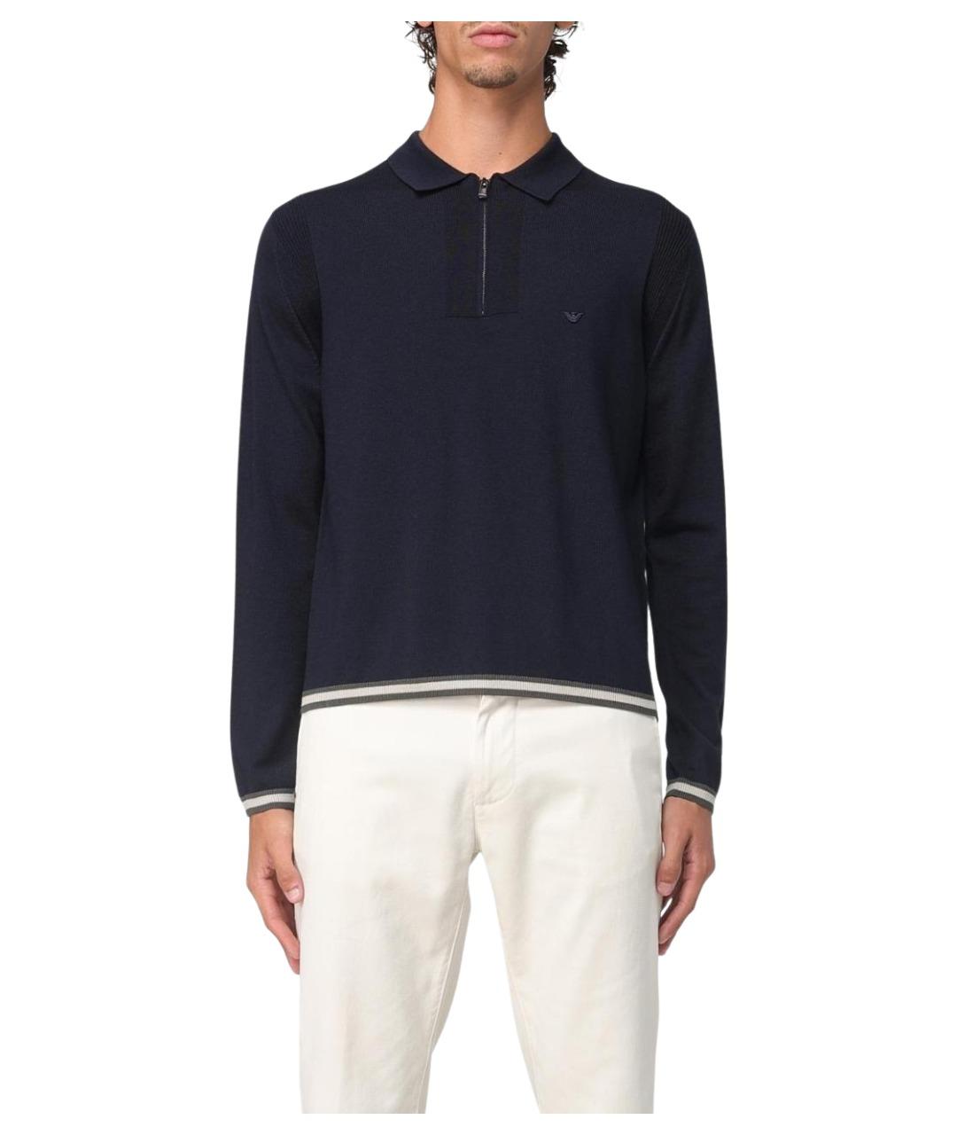 EMPORIO ARMANI Темно-синее поло с длинным рукавом, фото 1