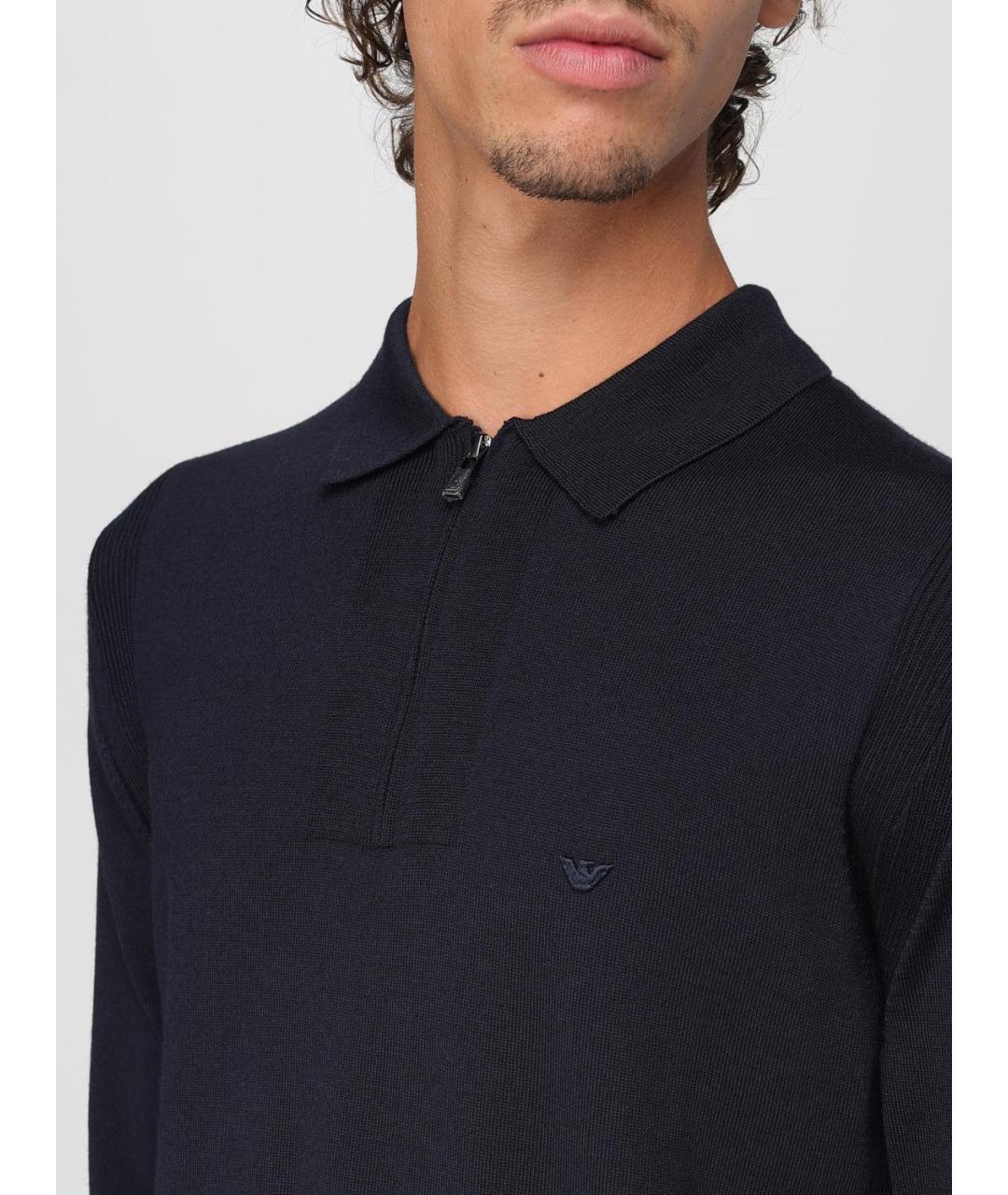 EMPORIO ARMANI Темно-синее поло с длинным рукавом, фото 3