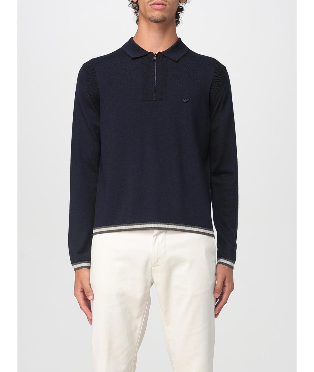 EMPORIO ARMANI Темно-синее поло с длинным рукавом, фото 4