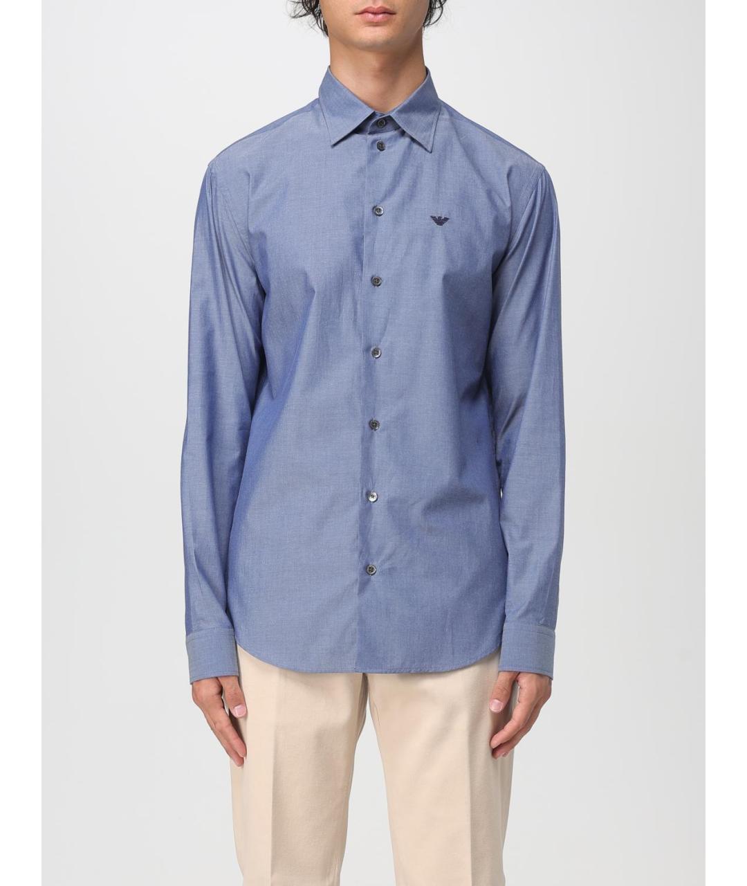 EMPORIO ARMANI Синяя хлопковая кэжуал рубашка, фото 4