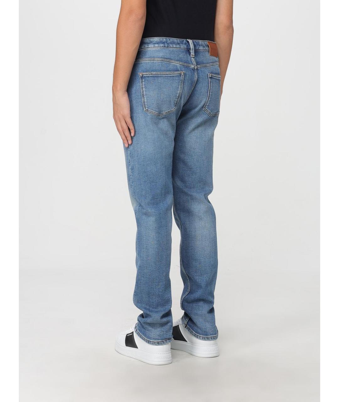 EMPORIO ARMANI Голубые хлопко-полиэстеровые прямые джинсы, фото 2