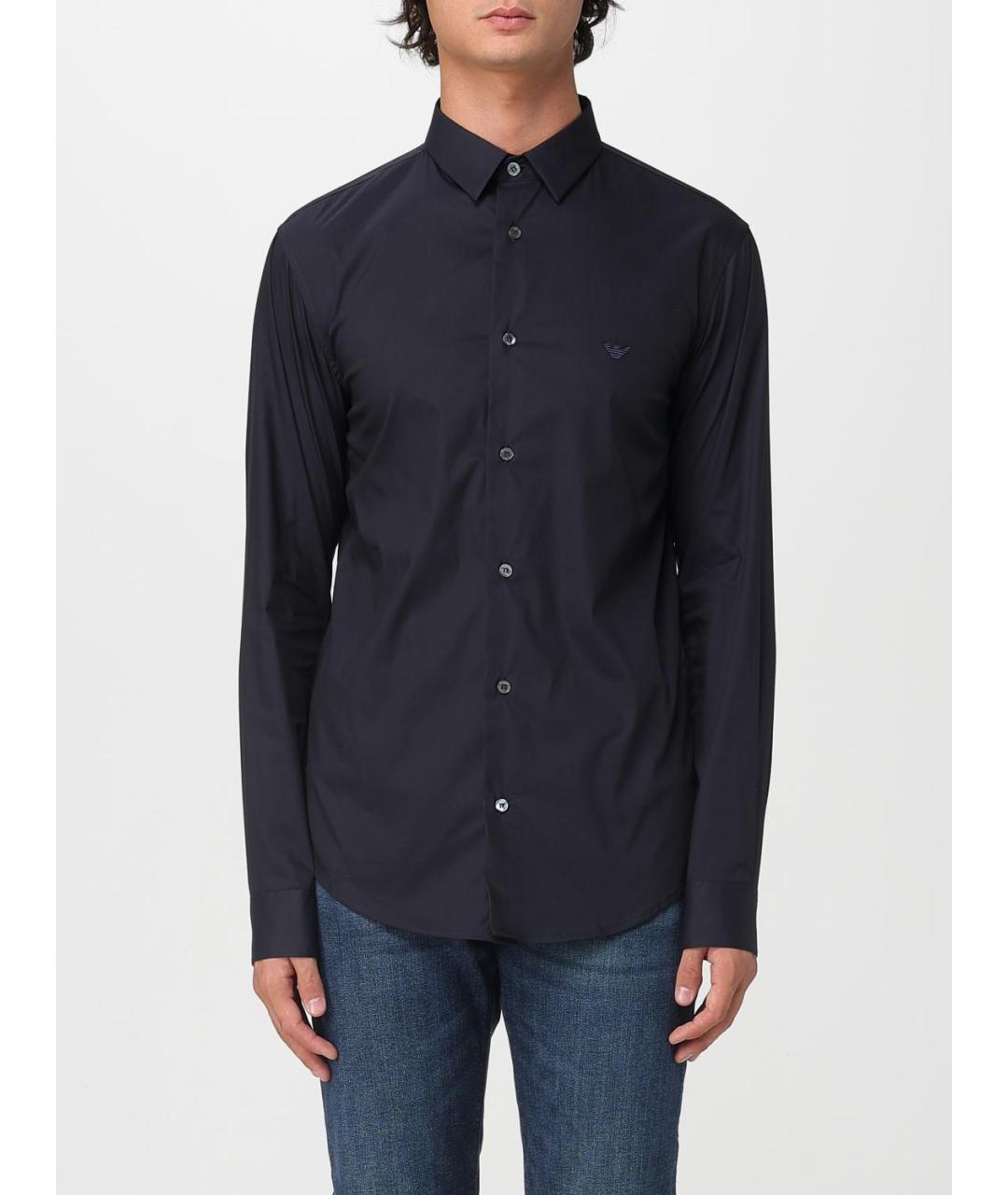 EMPORIO ARMANI Синяя хлопковая кэжуал рубашка, фото 4