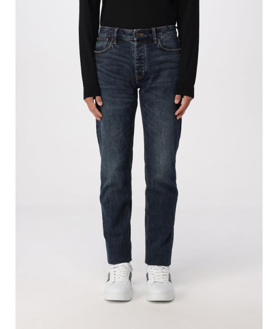 EMPORIO ARMANI Синие хлопковые прямые джинсы, фото 4