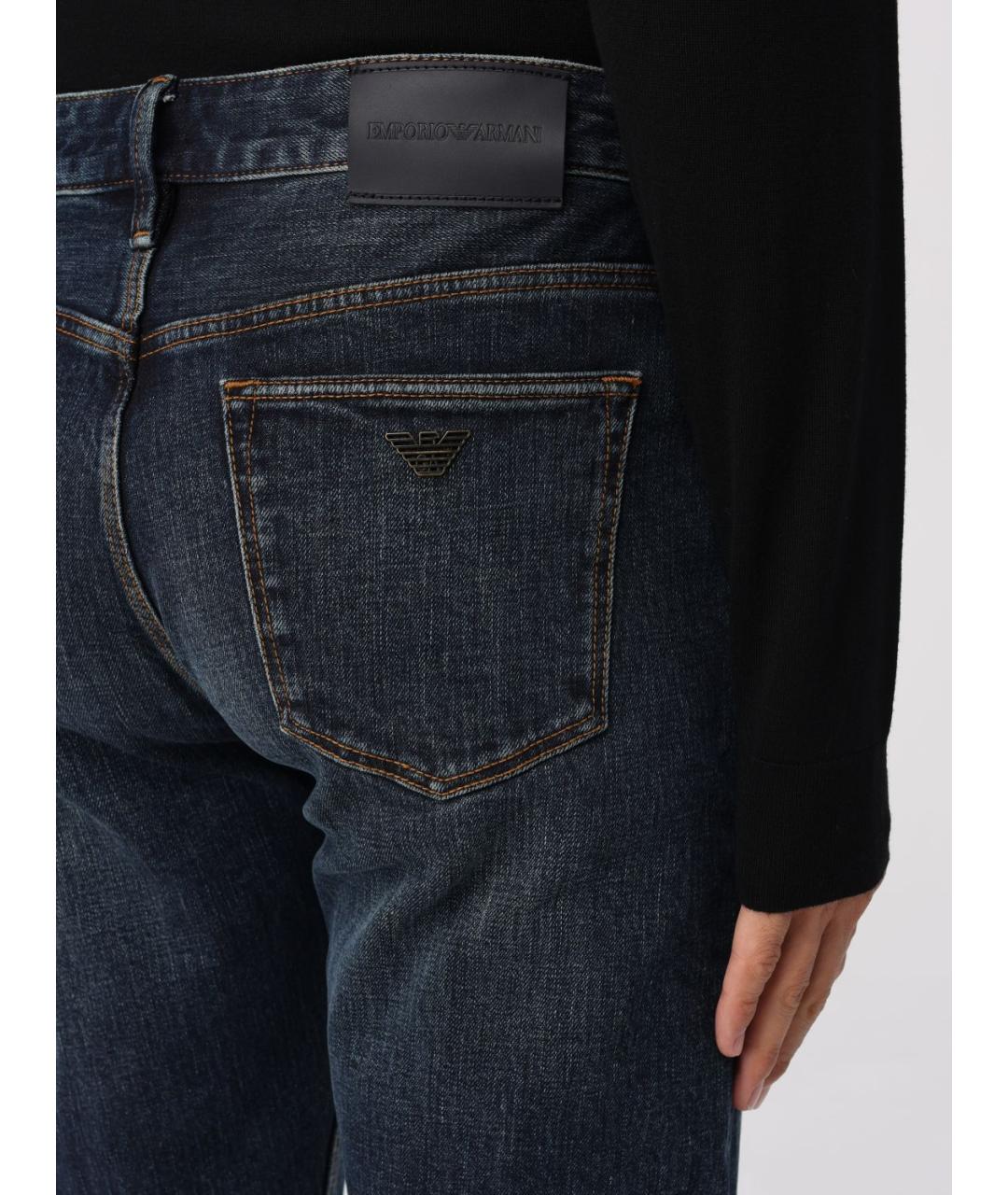 EMPORIO ARMANI Синие хлопковые прямые джинсы, фото 3