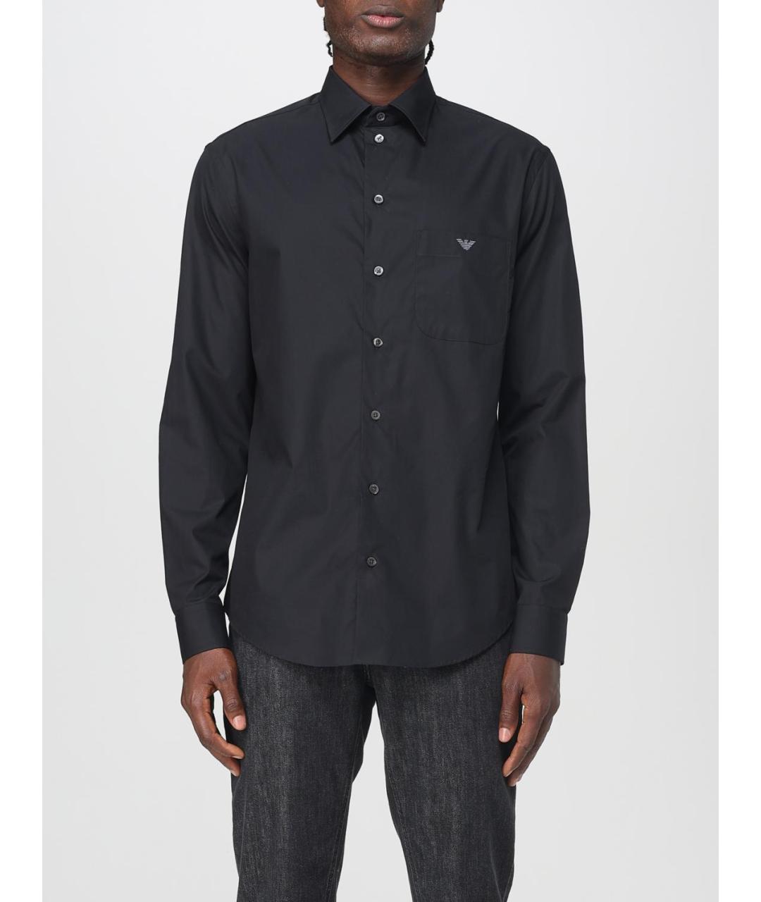 EMPORIO ARMANI Черная хлопковая кэжуал рубашка, фото 4
