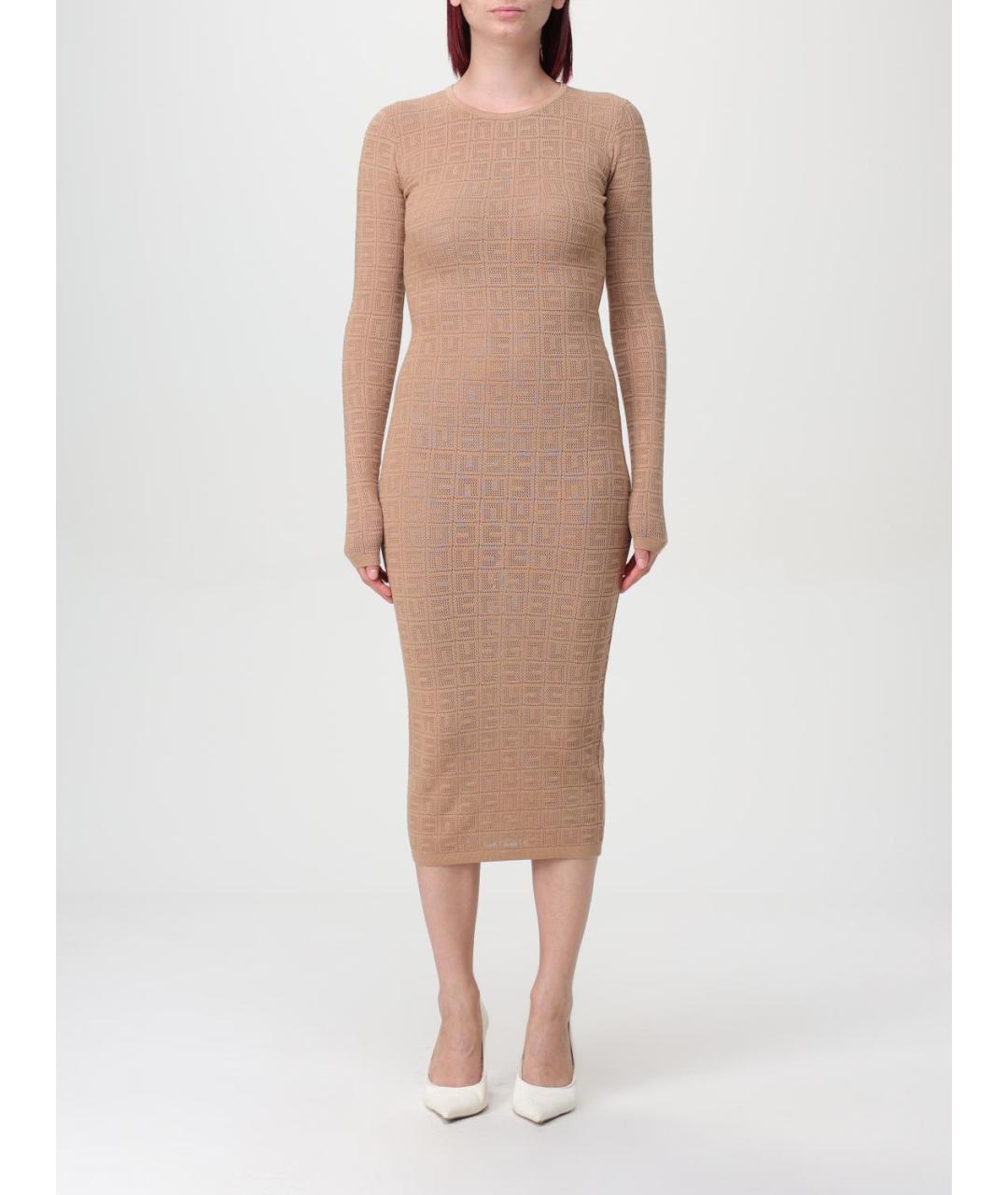 ELISABETTA FRANCHI Бежевое вискозное повседневное платье, фото 4