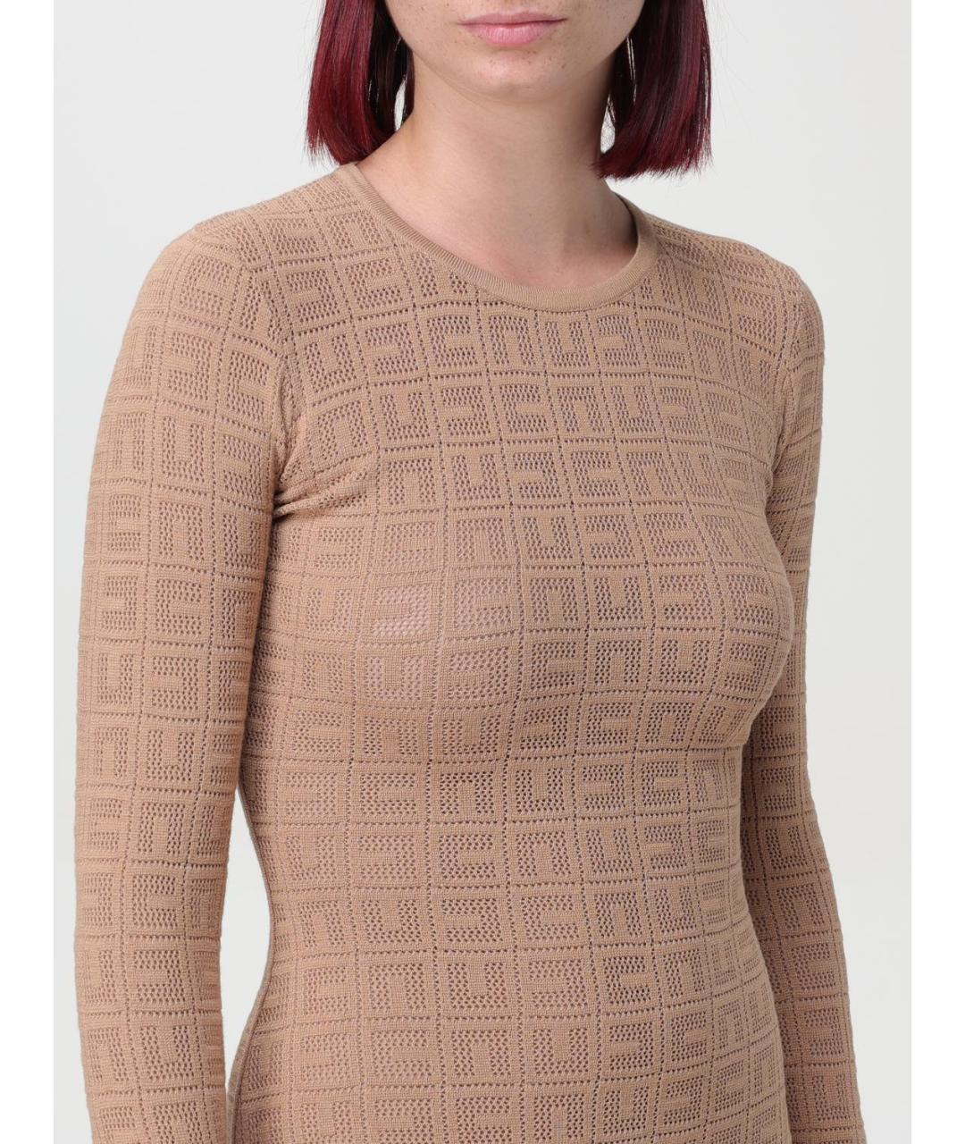 ELISABETTA FRANCHI Бежевое вискозное повседневное платье, фото 3