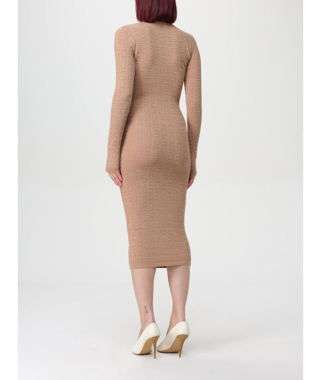 ELISABETTA FRANCHI Бежевое вискозное повседневное платье, фото 2